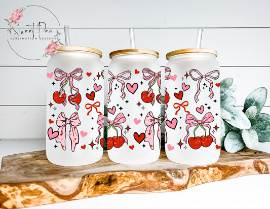 Cherry Love 16oz Frosted Glass Cup