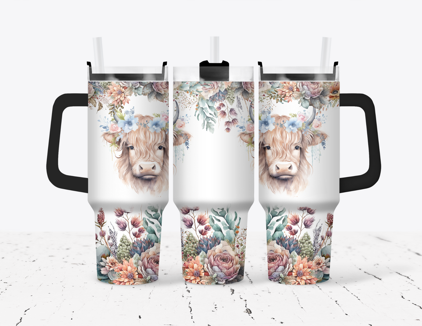 Highland Cow 40 oz Tumbler with handle