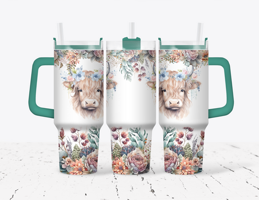 Highland Cow 40 oz Tumbler with handle