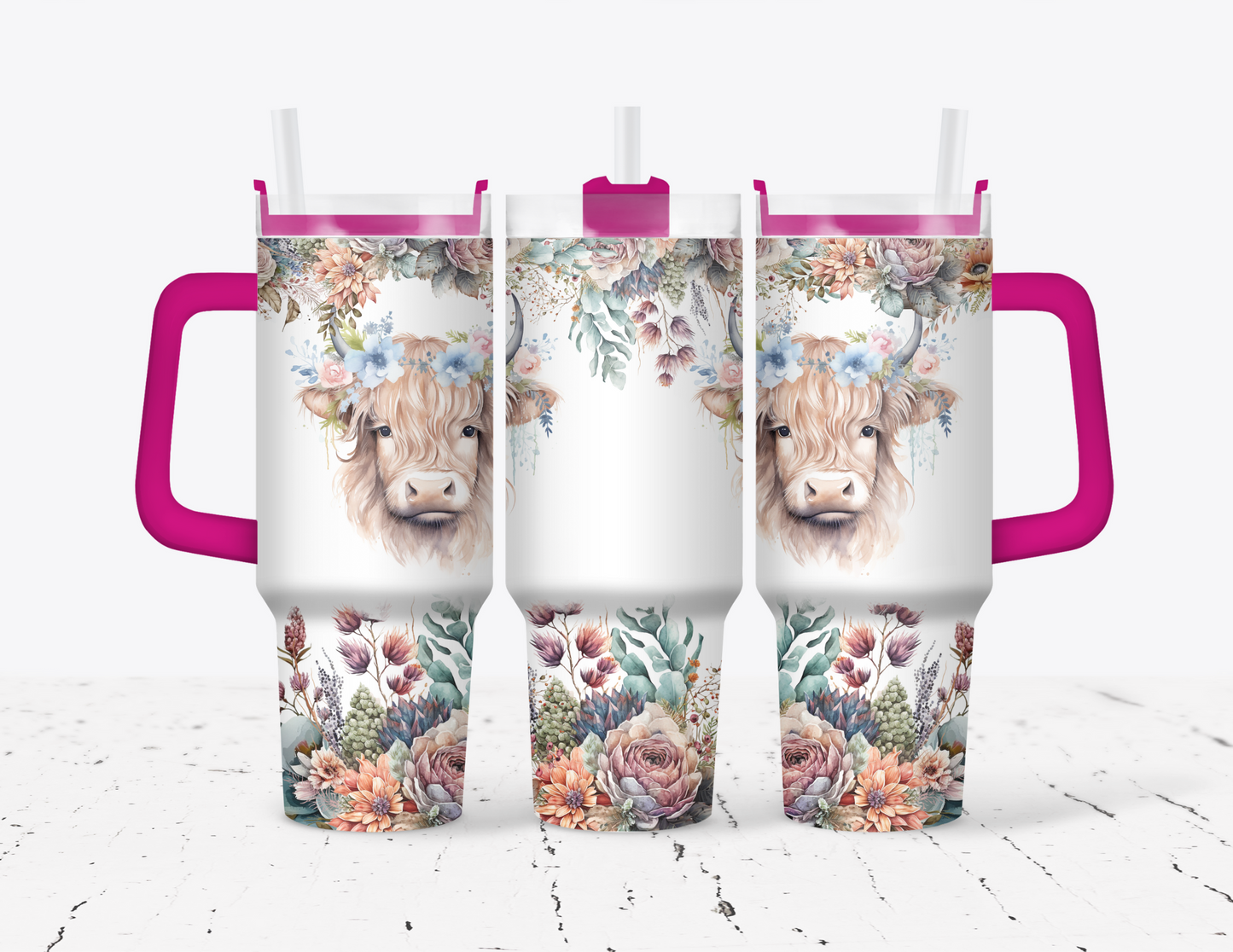 Highland Cow 40 oz Tumbler with handle