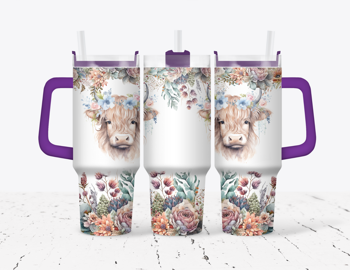 Highland Cow 40 oz Tumbler with handle