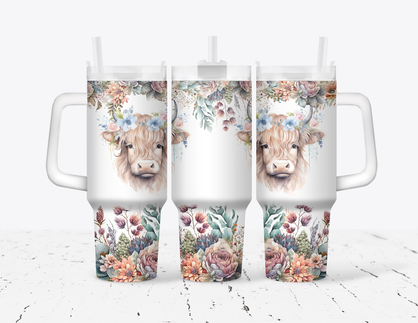 Highland Cow 40 oz Tumbler with handle