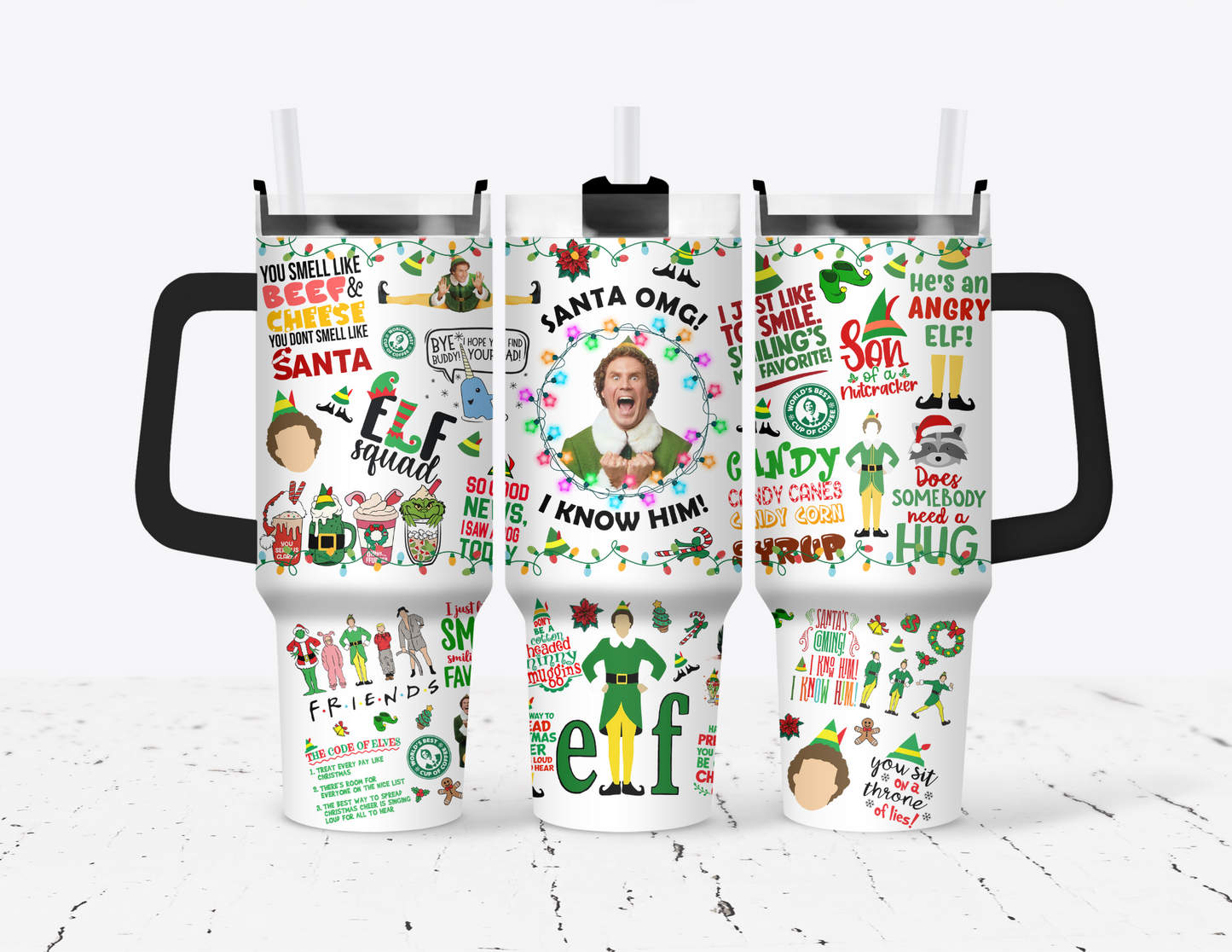 Buddy the Elf Christmas 40 oz Tumbler with handle