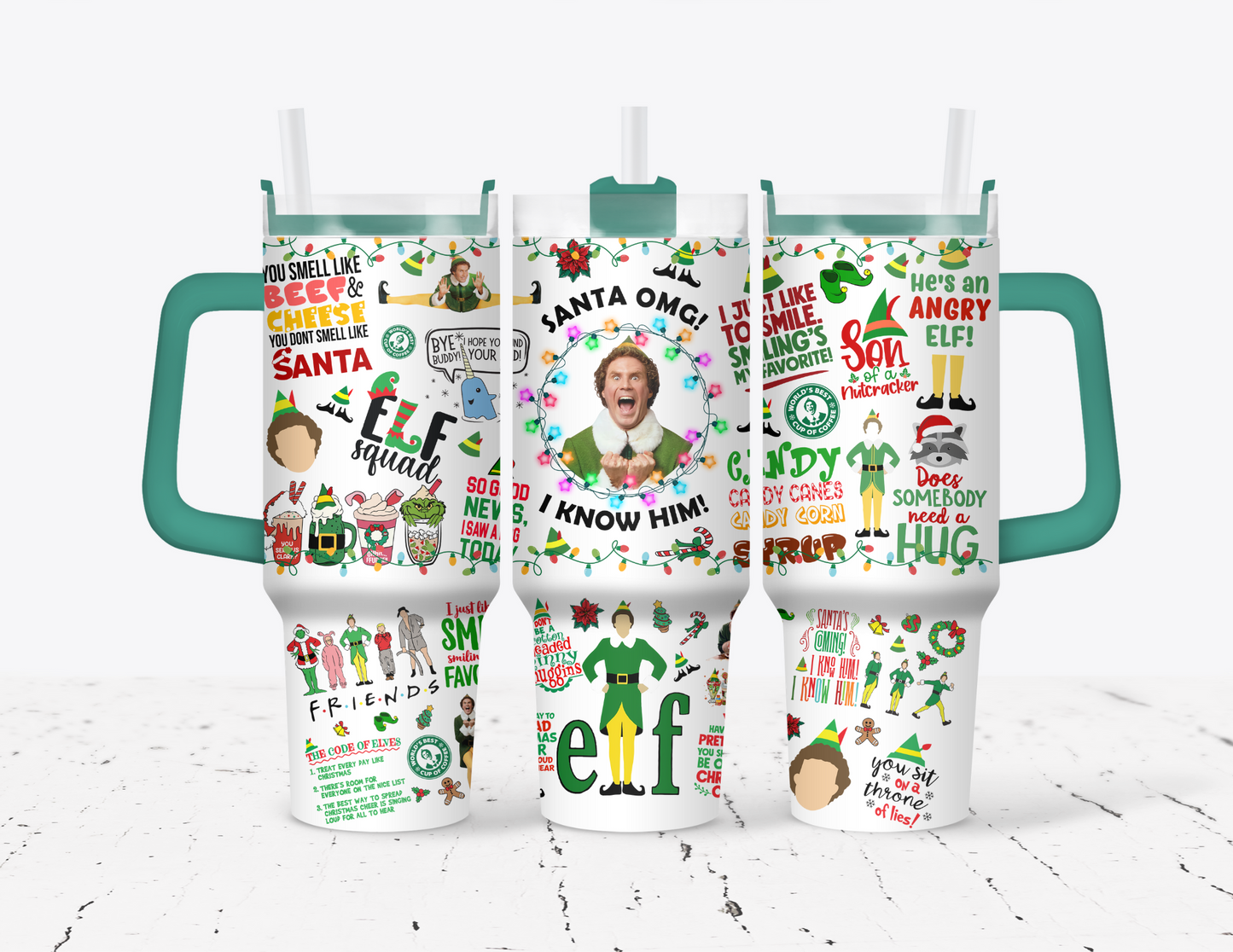 Buddy the Elf Christmas 40 oz Tumbler with handle