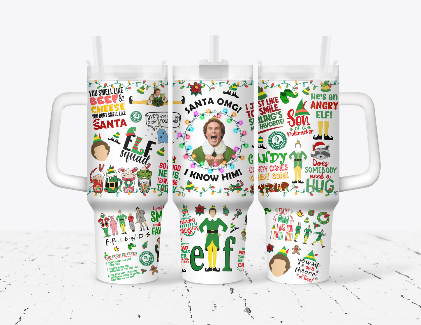 Buddy the Elf Christmas 40 oz Tumbler with handle