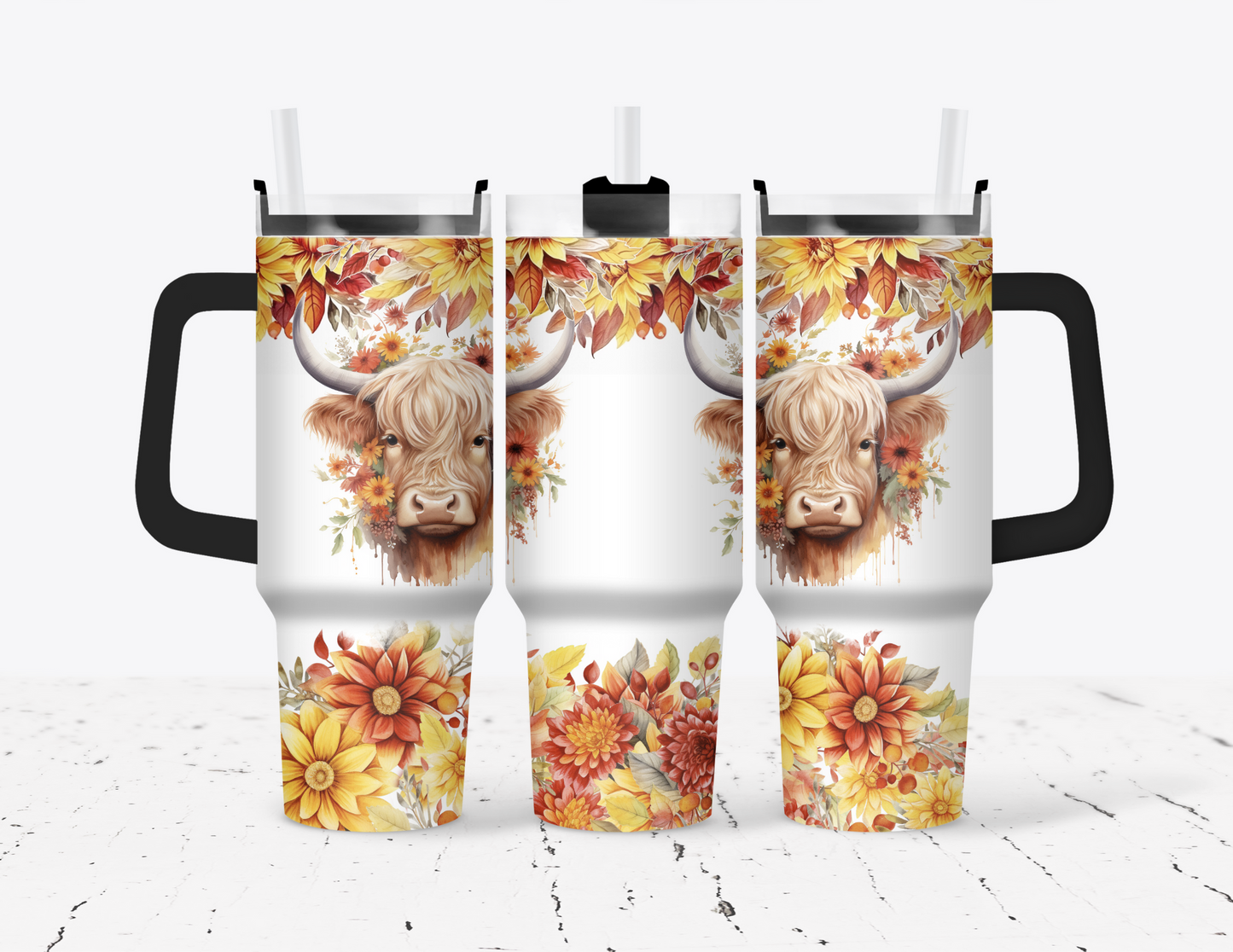 Fall Cow 40oz Tumbler with Handle