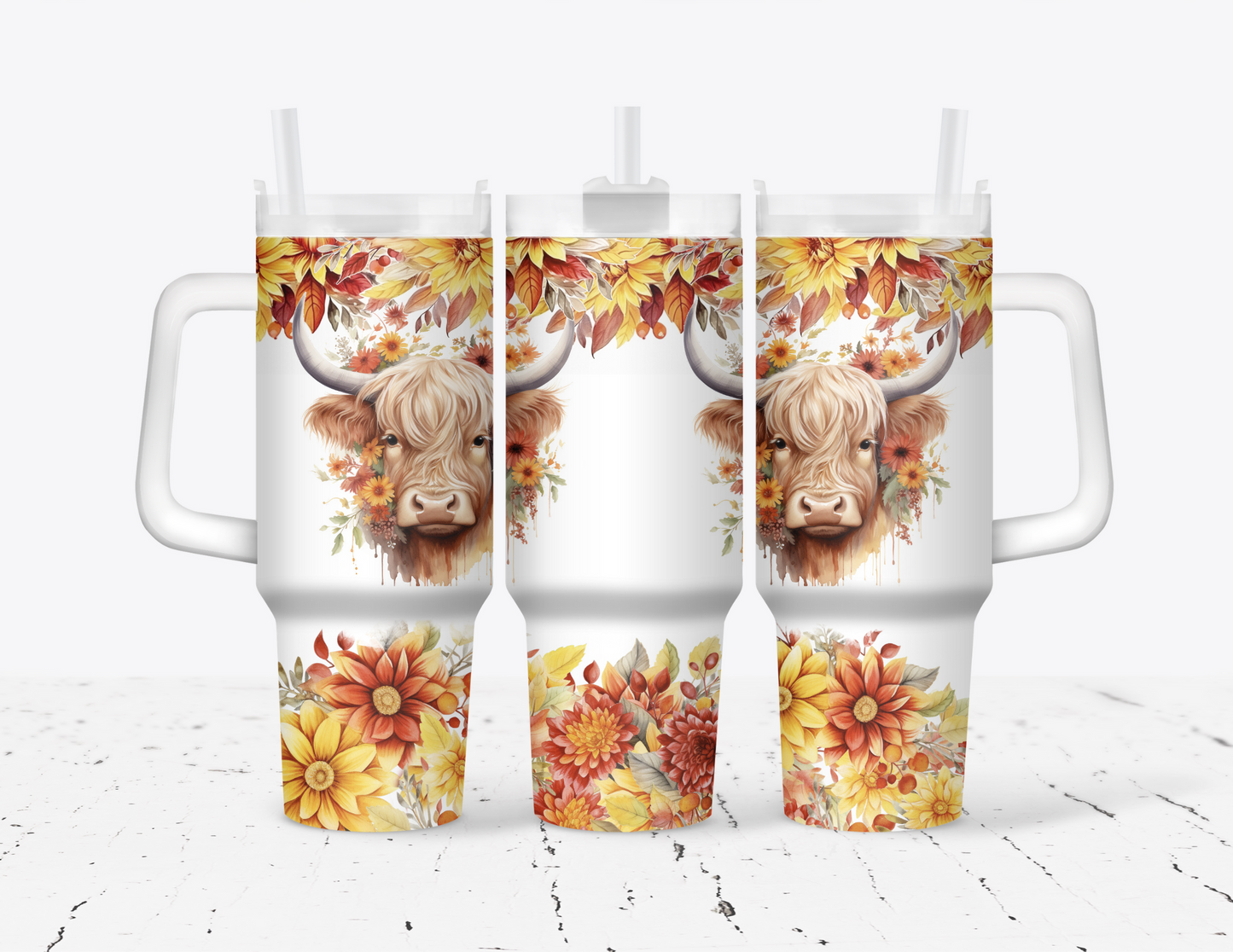 Fall Cow 40oz Tumbler with Handle