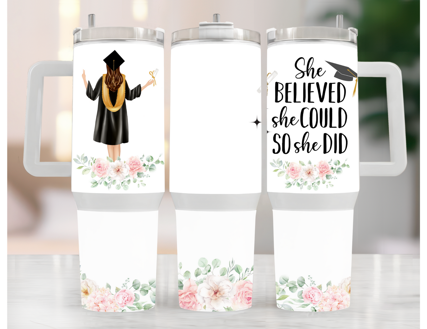 Graduation "She Believed She Could So She Did" 40 oz Tumbler with handle