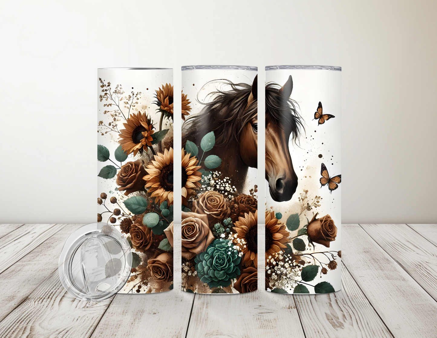 Horse, Flowers, & Butterflies 20 oz Tumbler