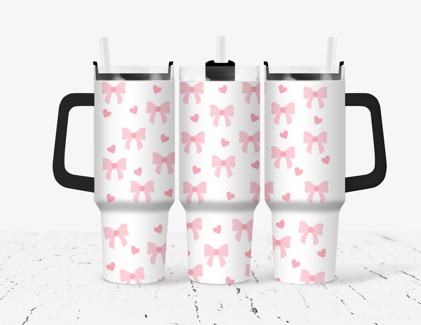 Bows & Hearts 40oz Tumbler with Handle