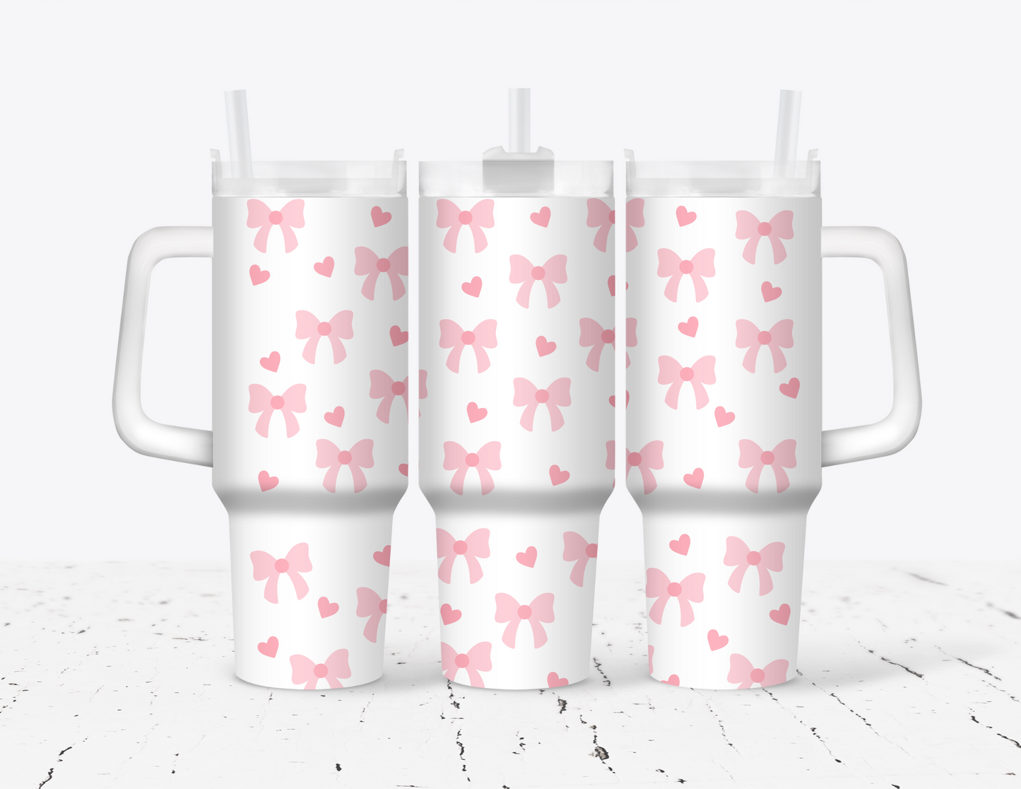 Bows & Hearts 40oz Tumbler with Handle