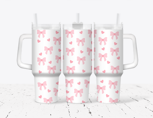 Bows & Hearts 40oz Tumbler with Handle