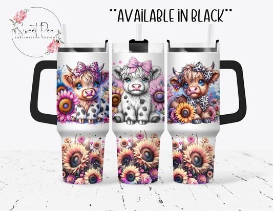 Highland Cow Colorful Sunflowers 40oz Tumbler