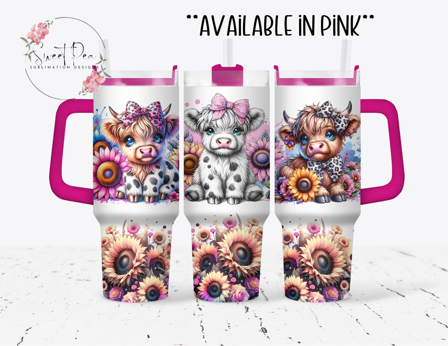 Highland Cow Colorful Sunflowers 40oz Tumbler