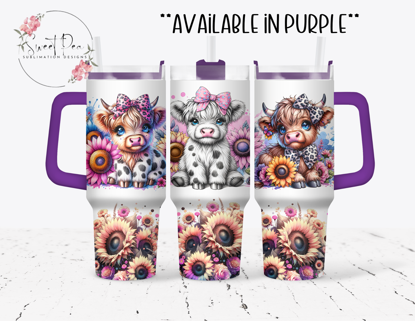 Highland Cow Colorful Sunflowers 40oz Tumbler