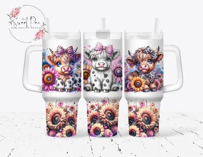 Highland Cow Colorful Sunflowers 40oz Tumbler