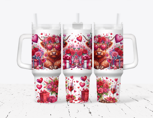 Highland Cow Valentine's Day 40oz Tumbler with Handle