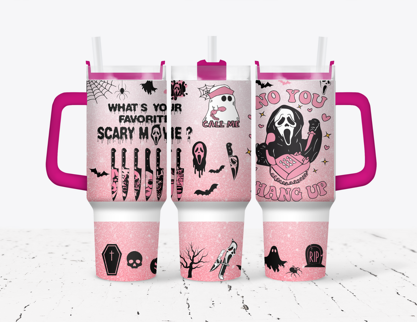 No You Hang Up Halloween Pink Glitter 40oz Tumbler with Handle