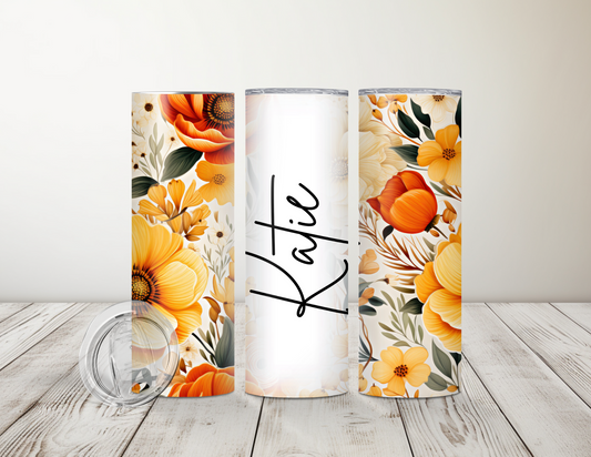 Personalized orange floral 20 oz Tumbler