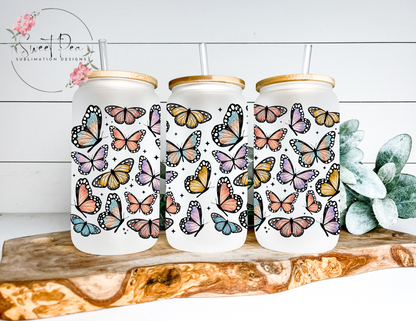 Butterflies Frosted Glass Cup