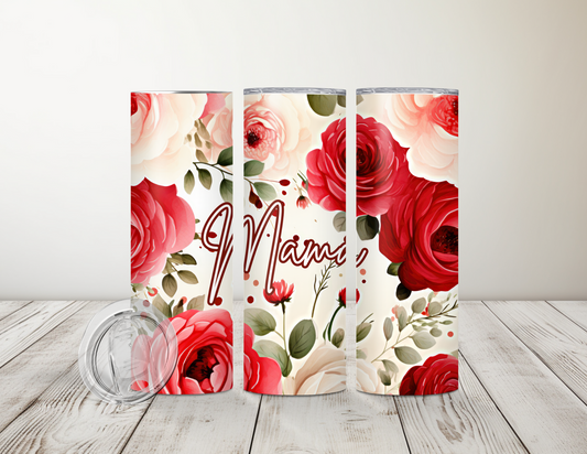 Personalized Pink & Red Floral 20 oz Tumbler