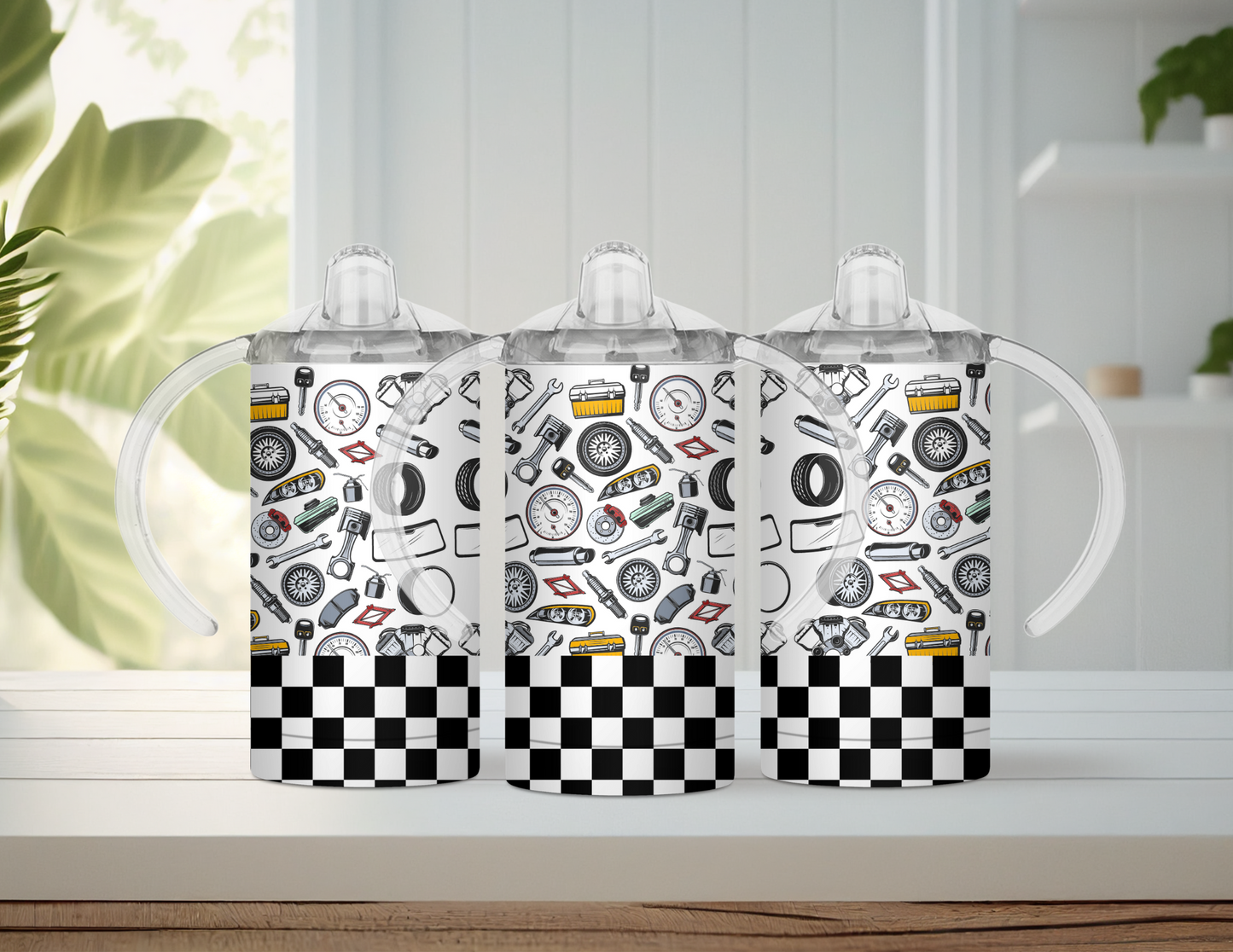 Checkered Mechanic Parts Kids/Sippy Cup