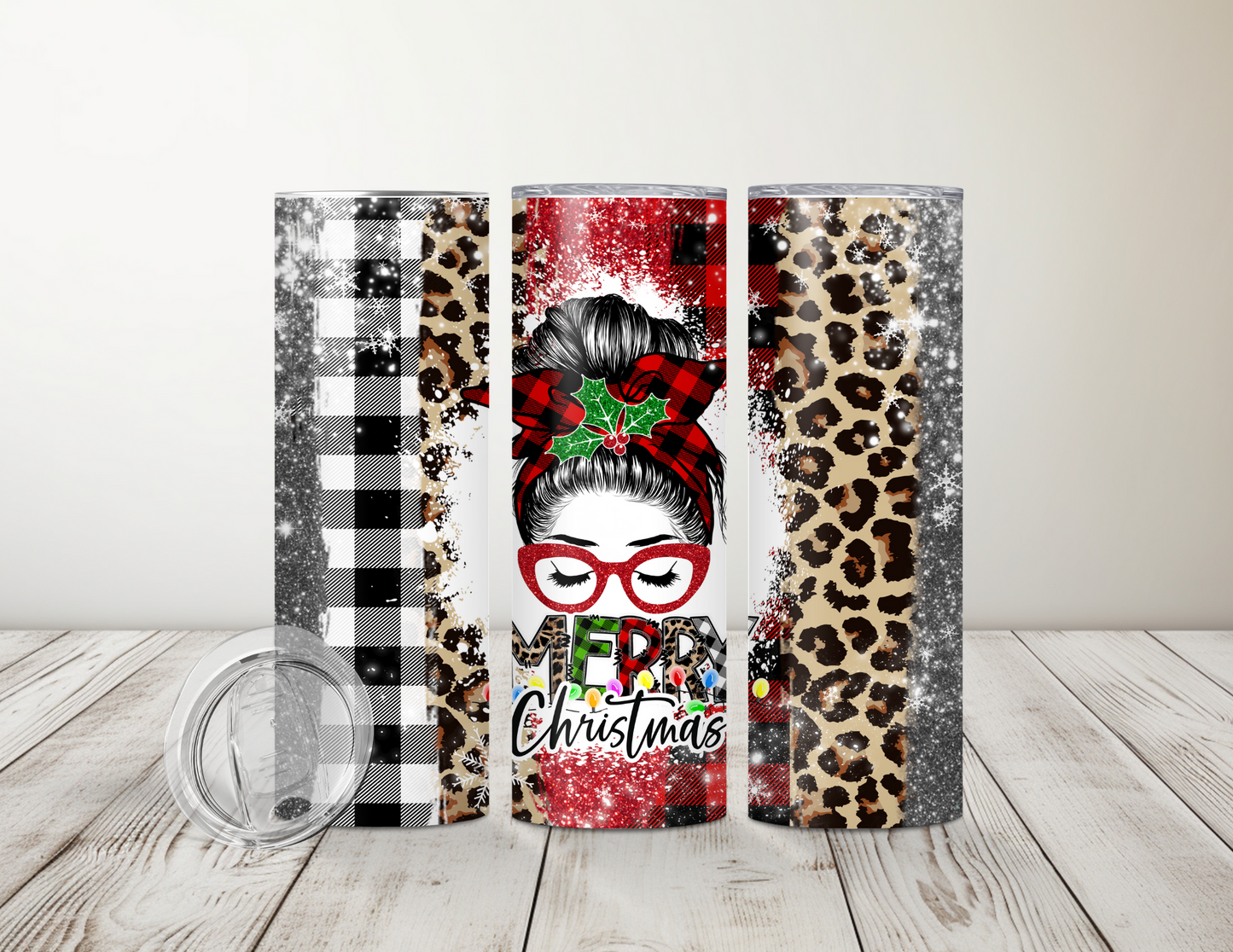 Merry Christmas Plaid and Animal print 20 oz Tumbler