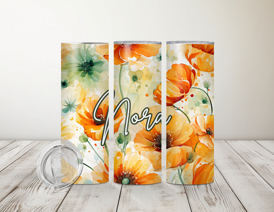 Personalized Orange/Green Floral20 oz Tumbler