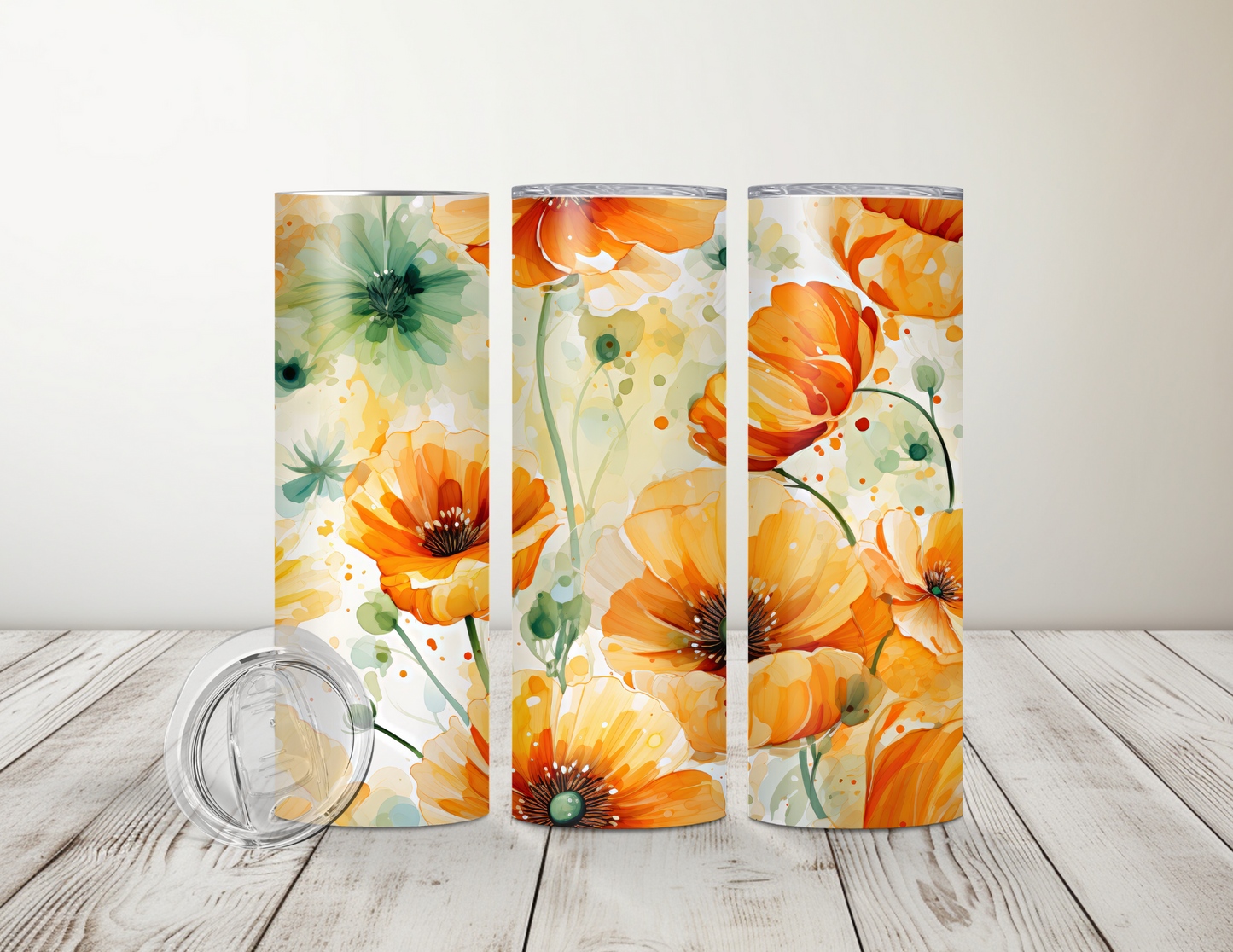 Personalized Orange/Green Floral20 oz Tumbler