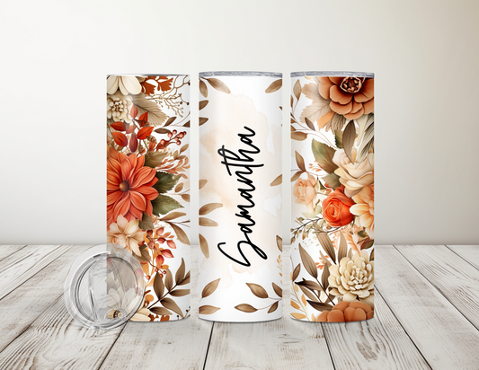 Personalized deep orange floral 20 oz Tumbler