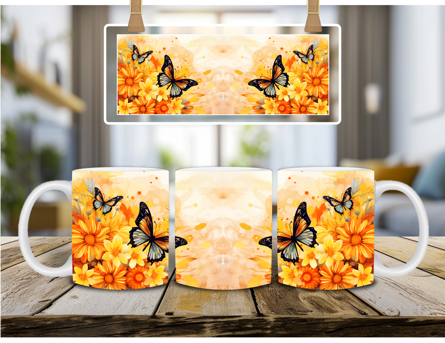 Orange Flowers with Butterflies Coffee Mug