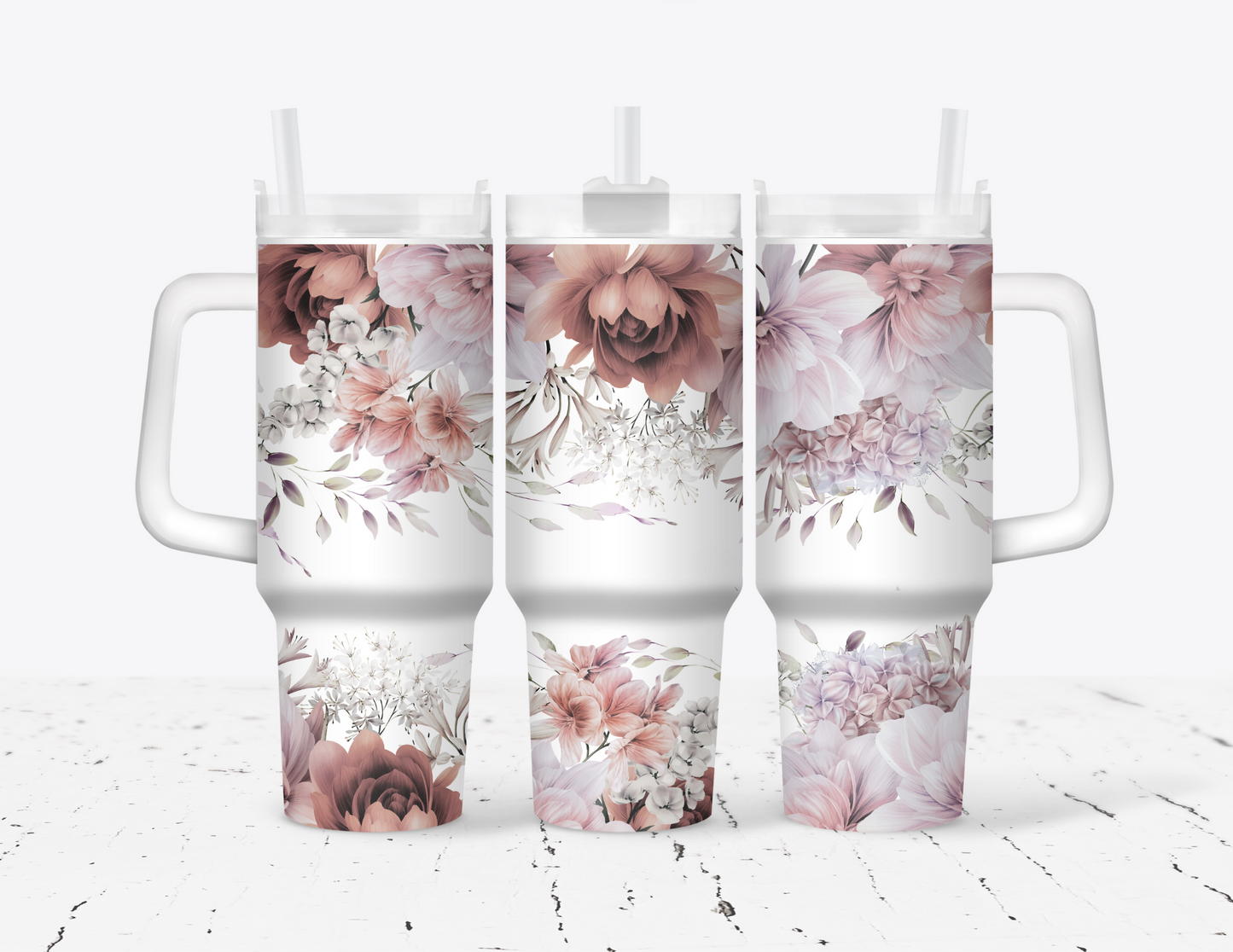 Pastel Floral 40oz Tumbler with Handle