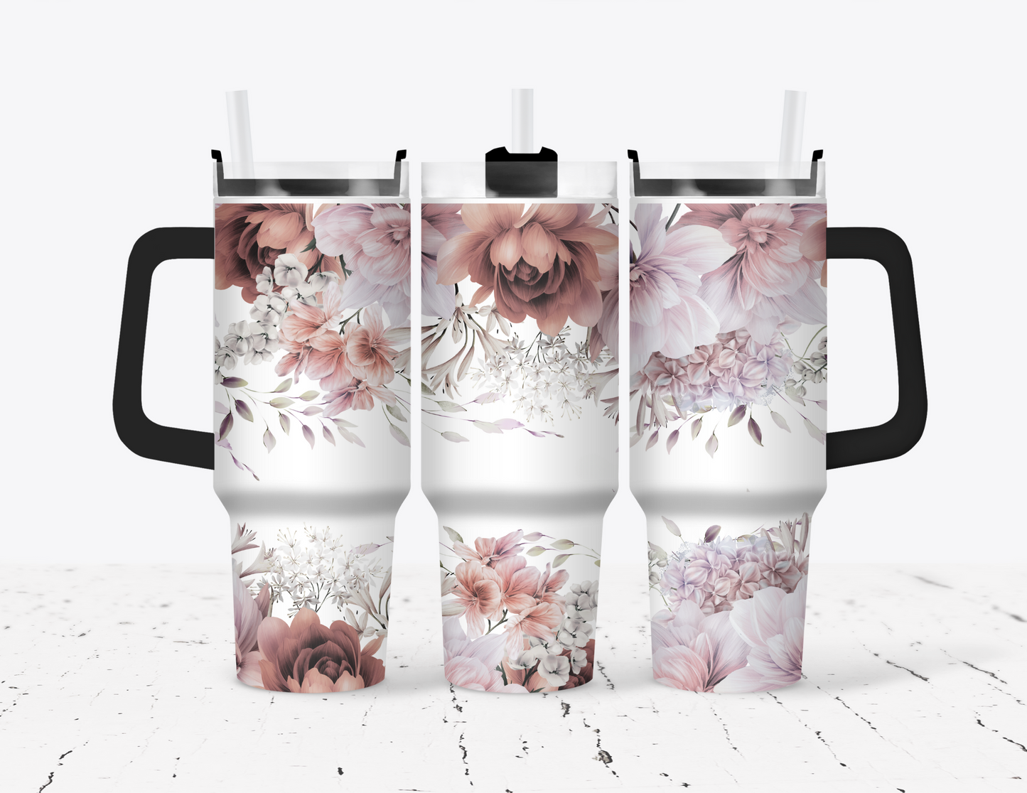 Pastel Floral 40oz Tumbler with Handle