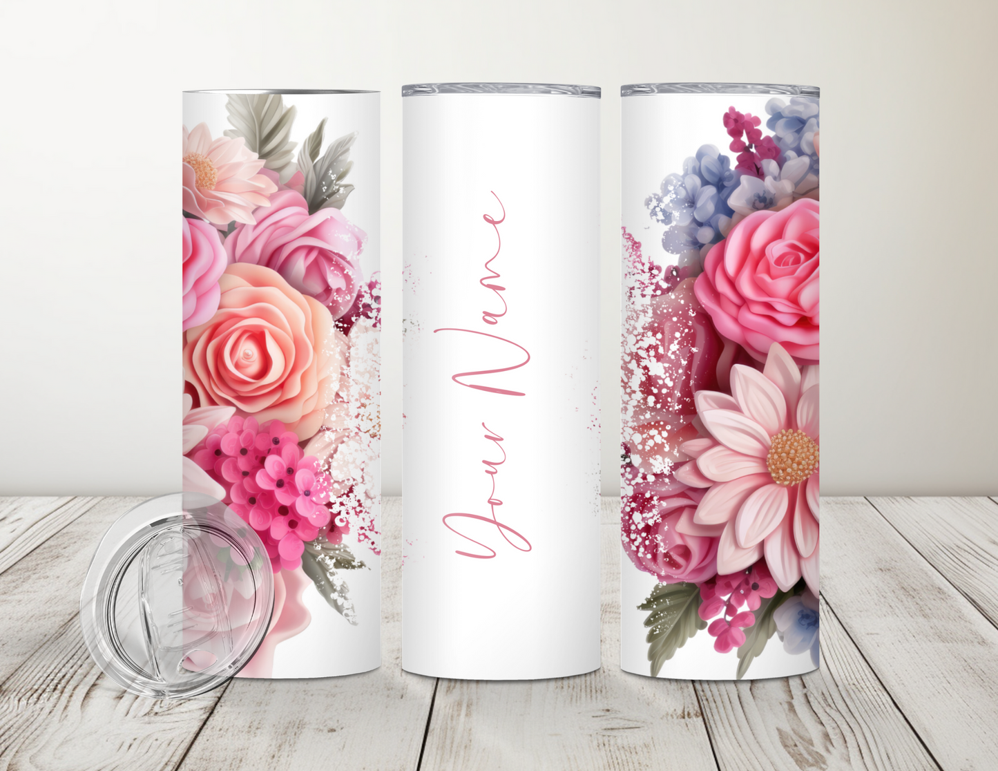 3D Floral Personalized Name 20 oz Tumbler