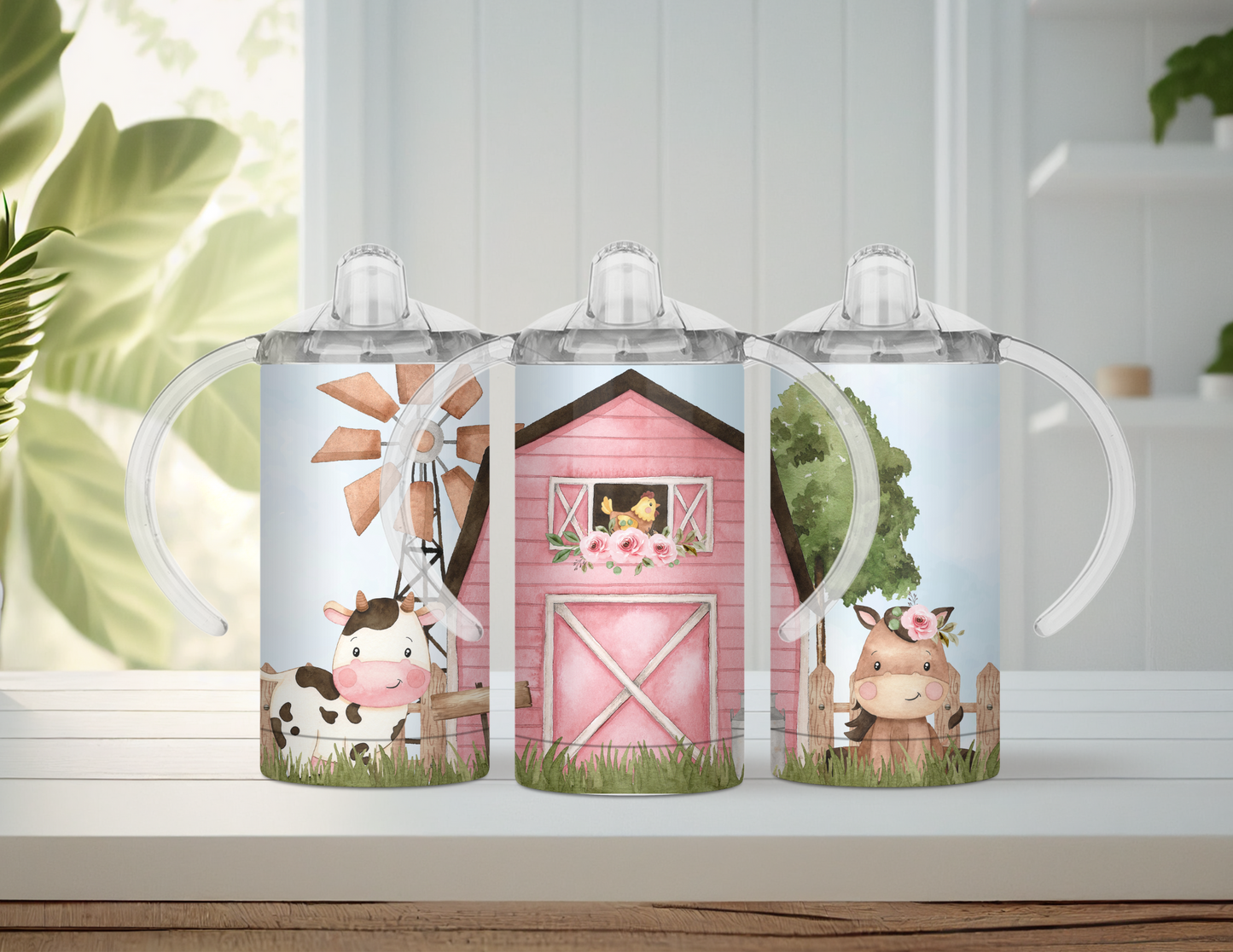 Pink Barn Animals Kids/Sippy Cup