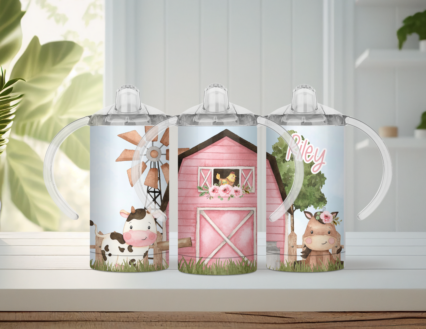 Pink Barn Animals Kids/Sippy Cup