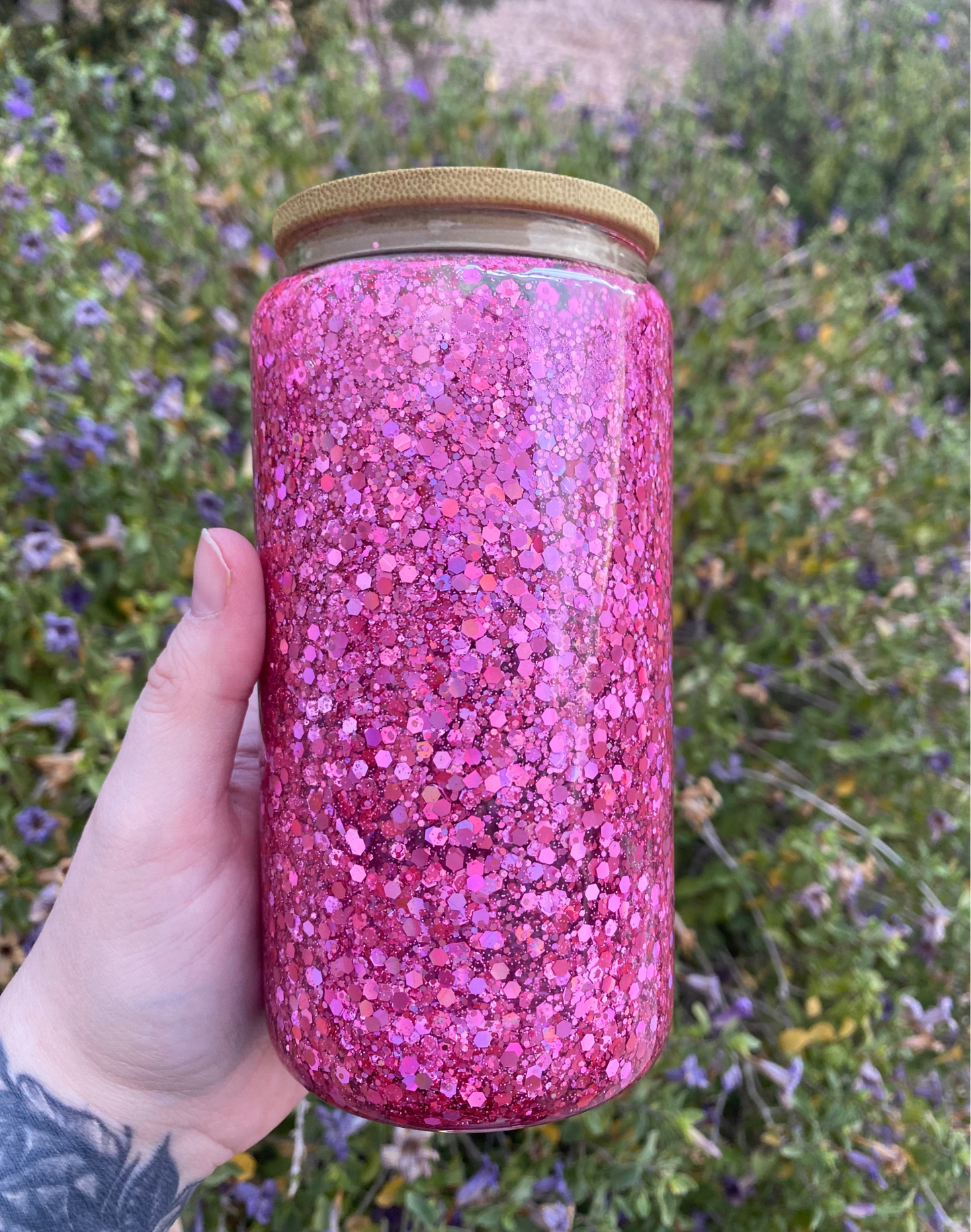 Pink Glitter Snow Globe Tumbler - Can be personalized with name