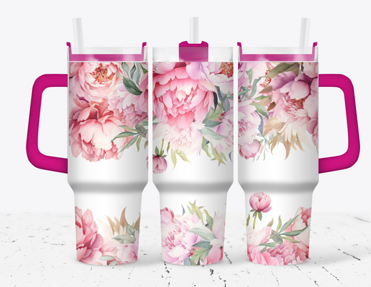 Pink Floral 40oz Tumbler with Handle