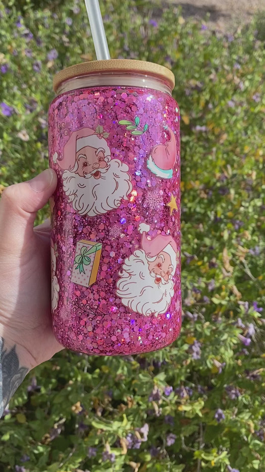 Pink Christmas Glitter Snow Globe tumbler