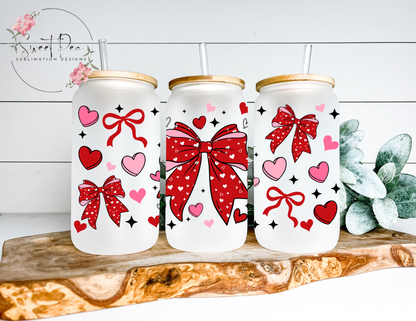Heart Bows 16oz Frosted Glass Cup