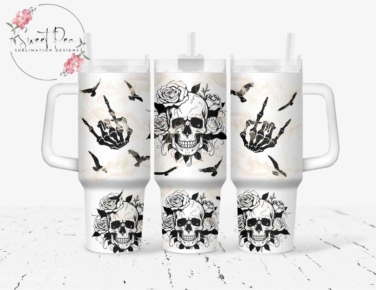 Skulls & Roses 40 oz Tumbler with handle