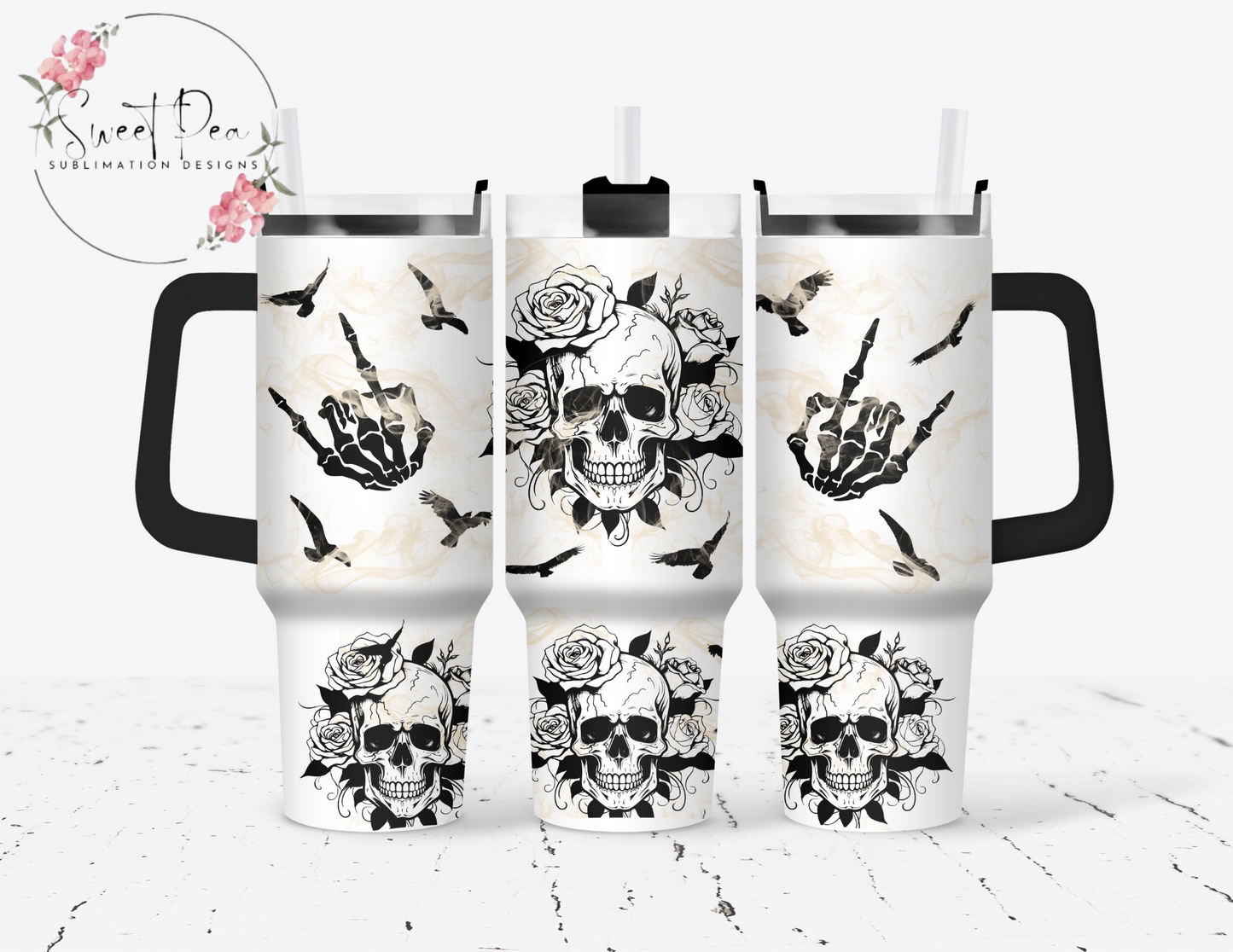 Skulls & Roses 40 oz Tumbler with handle