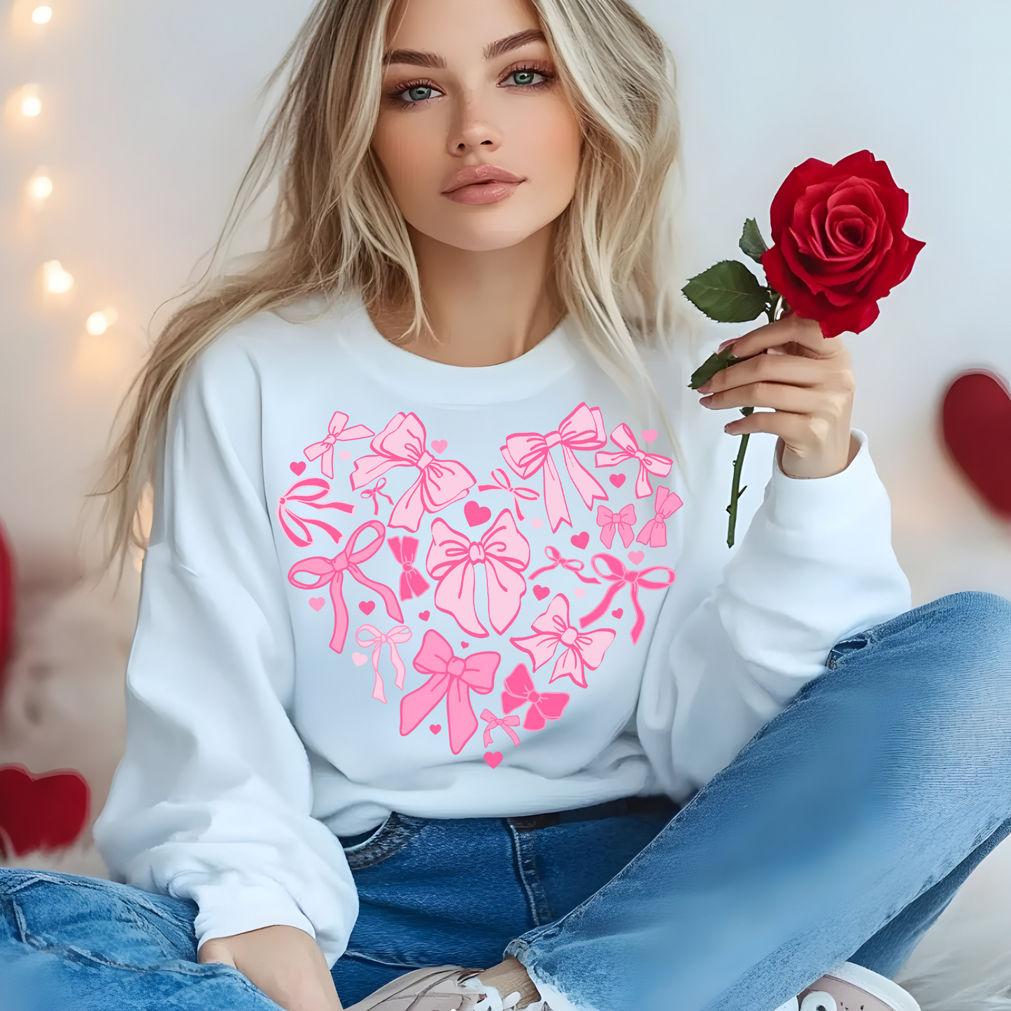 Pink Bow Heart T-shirt or Sweatshirt