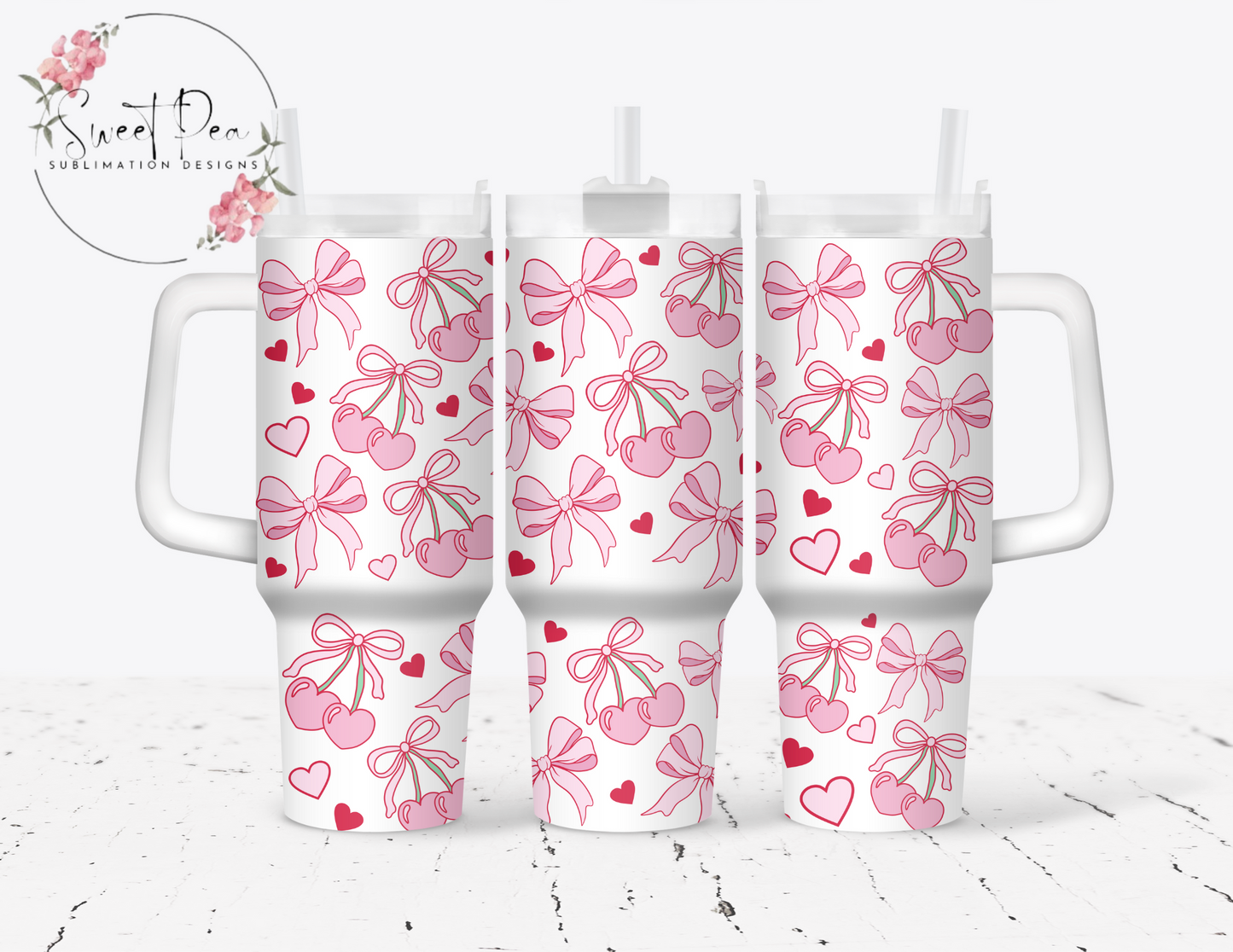 Coquette Cherry Hearts 40 oz Tumbler with handle