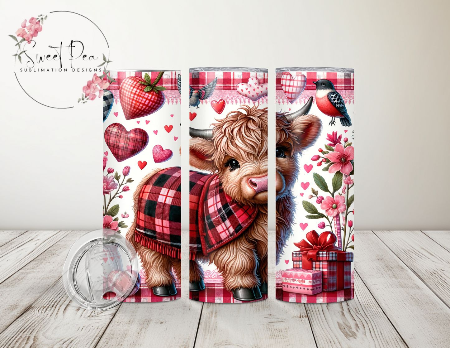 Valentines Highland Cow Plaid 20oz Tumbler