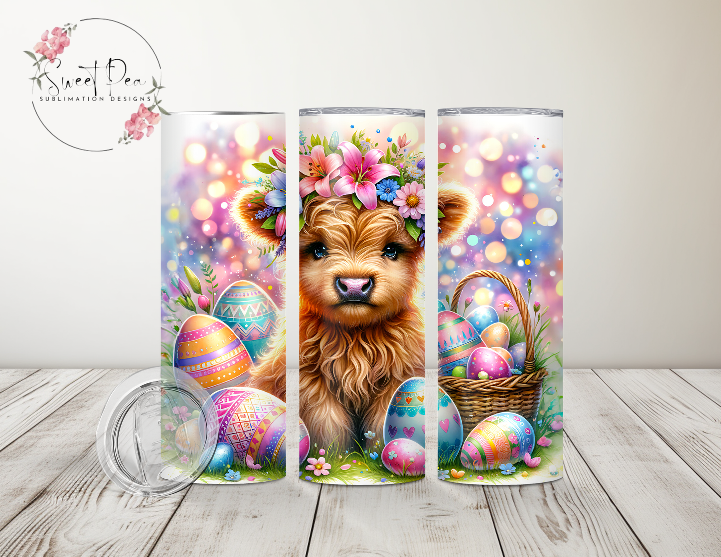 Easter Vibrant Highland Cow 20oz Tumbler